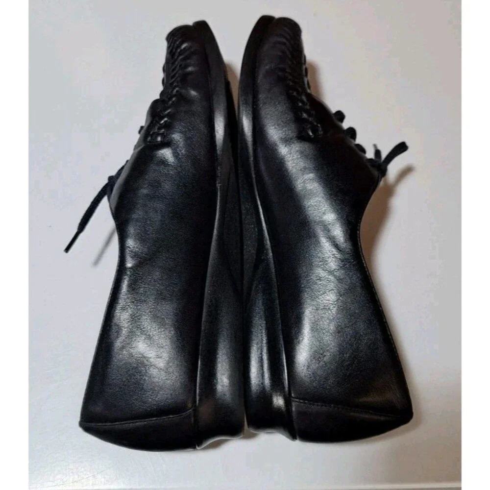 Naturalizer Womens 9.5 M Black Leather Lace Up Oxford Shoes Woven Granny Comfort